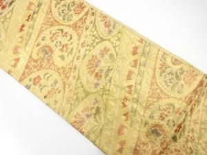 アンティーク　変わり横段に花唐草模様織り出し袋帯（着用可）